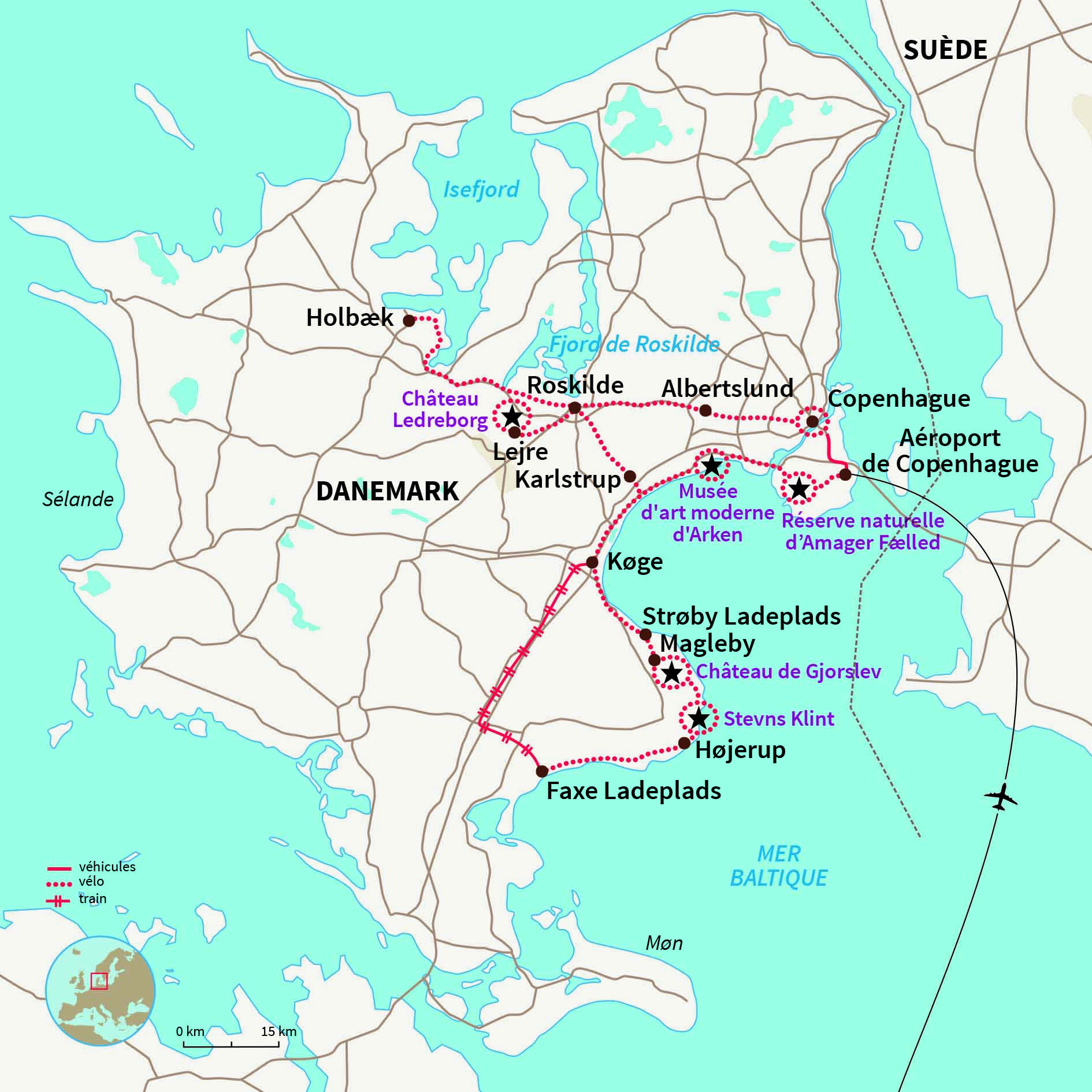 Carte Danemark : À bicyclette chez les Danois