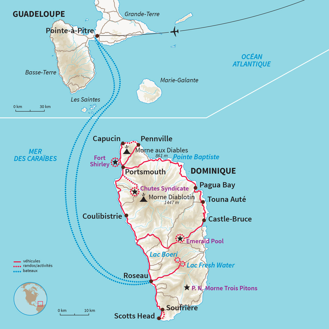 Carte Dominique : La Dominique entre eaux douces et eaux salées