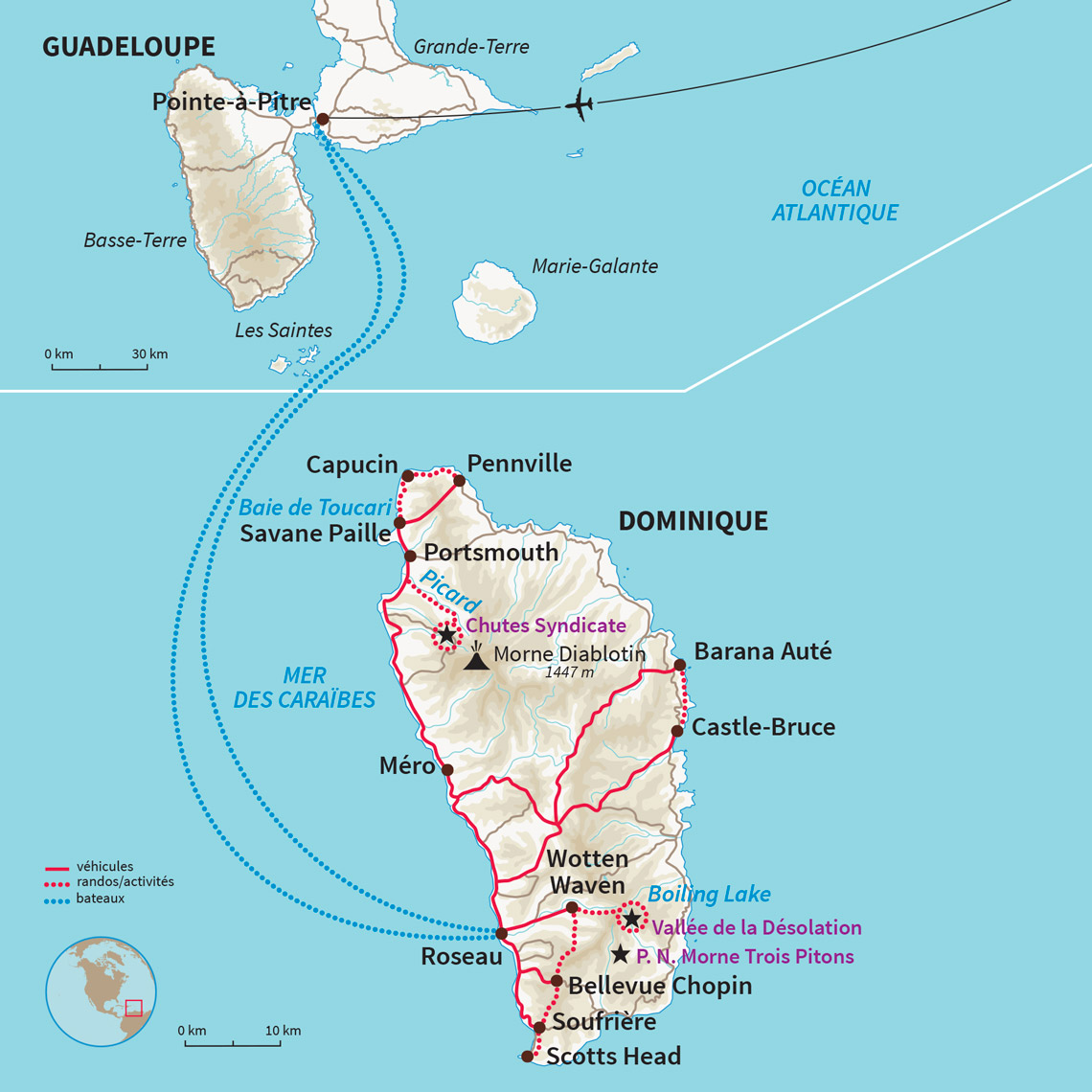 Carte Dominique : Sentiers Kalinagos et pirates de la Dominique