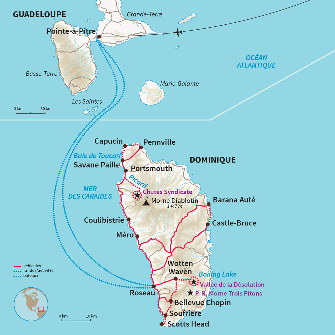 Carte Dominique : Rando et plages au cœur de la Dominique 