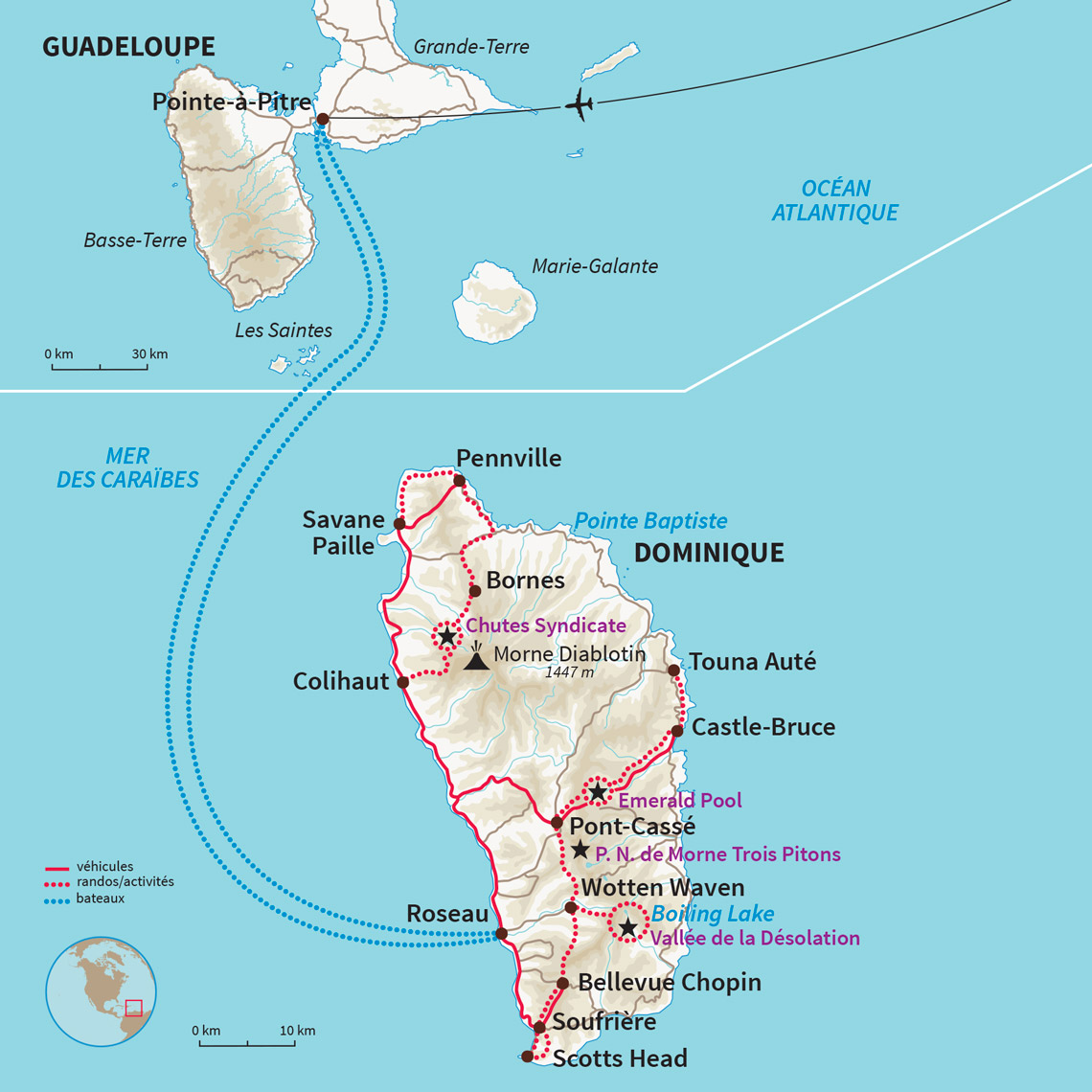Carte Dominique : La grande traversée de la Dominique