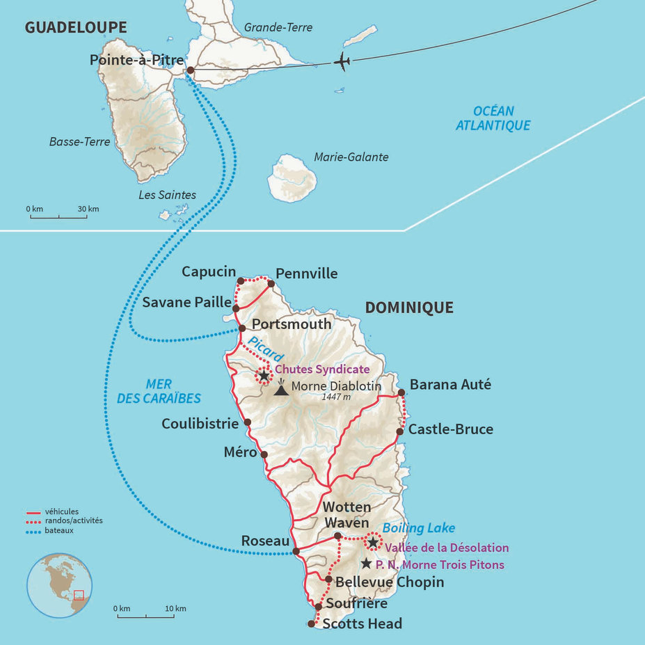 Carte Dominique : Rando et plages au cœur de la Dominique 