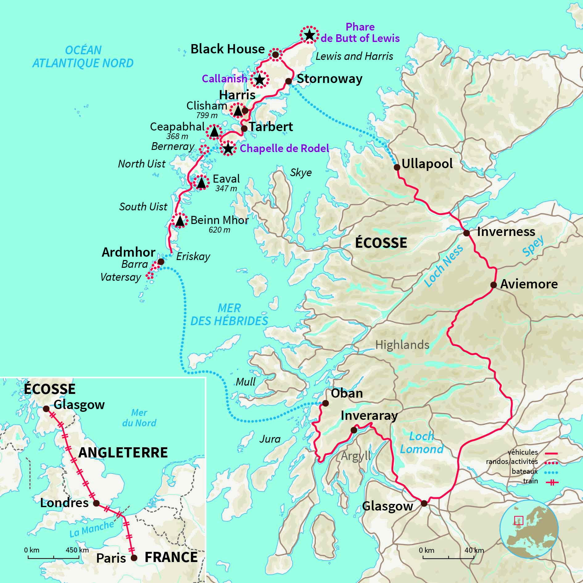 Carte Écosse : Hébrides et hautes terres (A/R en train)