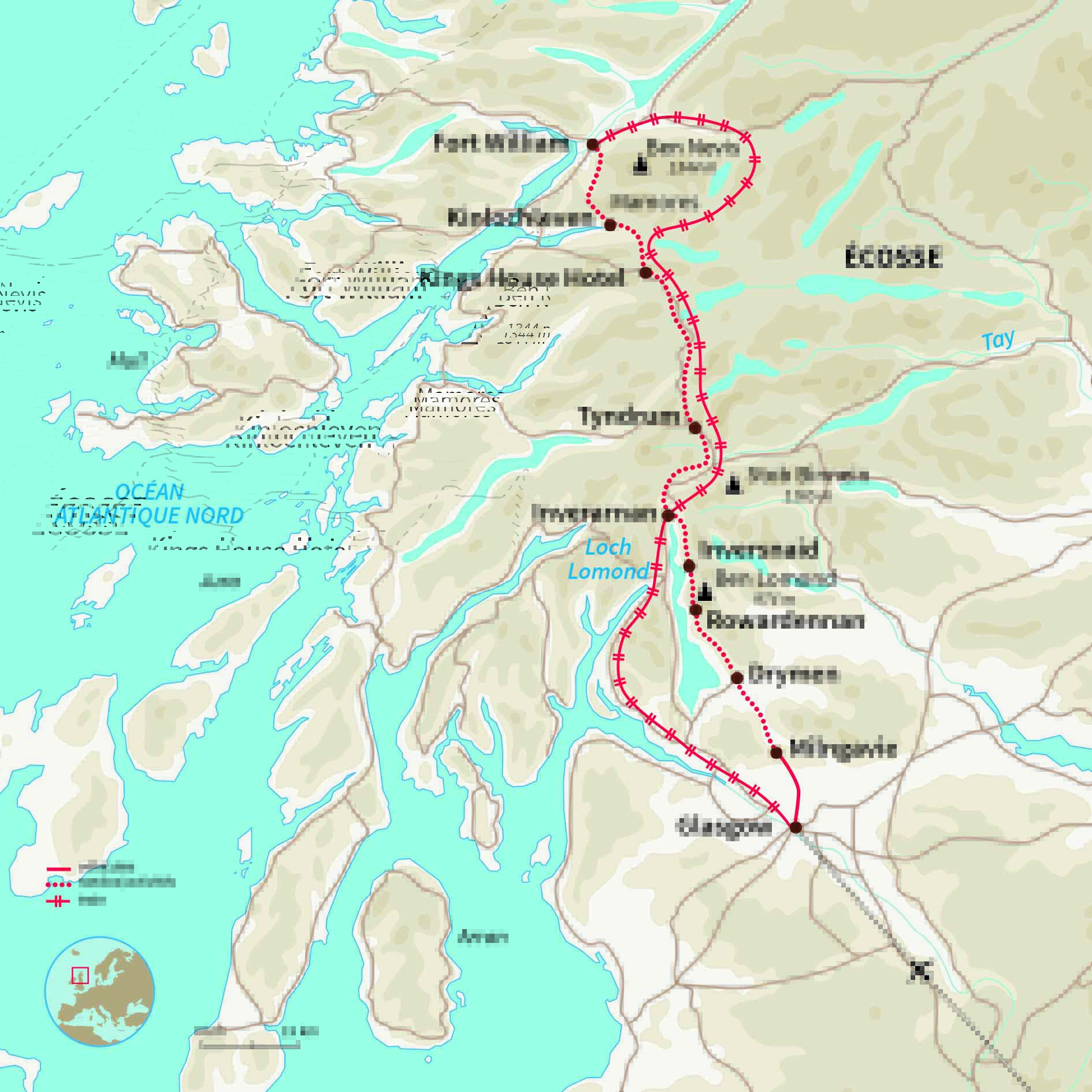 Carte Écosse : West Highland Way, le trek mythique