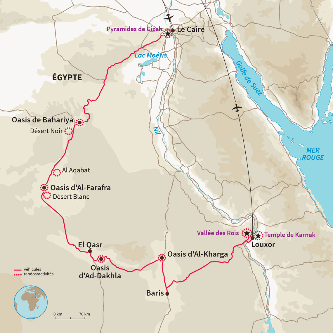 Carte Égypte : Échappée des cités du Nil au désert blanc