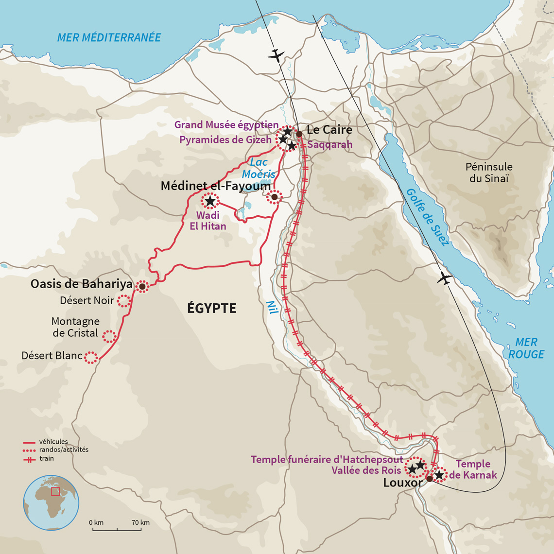 Carte Égypte : Bivouac, pyramides et temples d'Égypte
