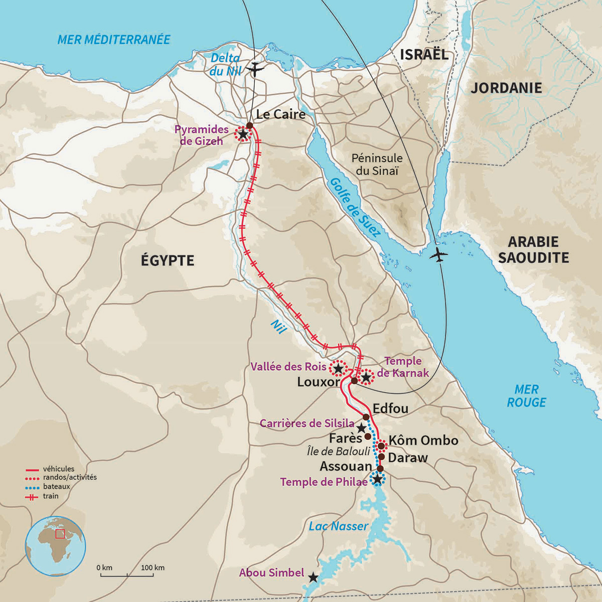 Carte Égypte : Un sandal pour le Nil et pyramides de Gizeh