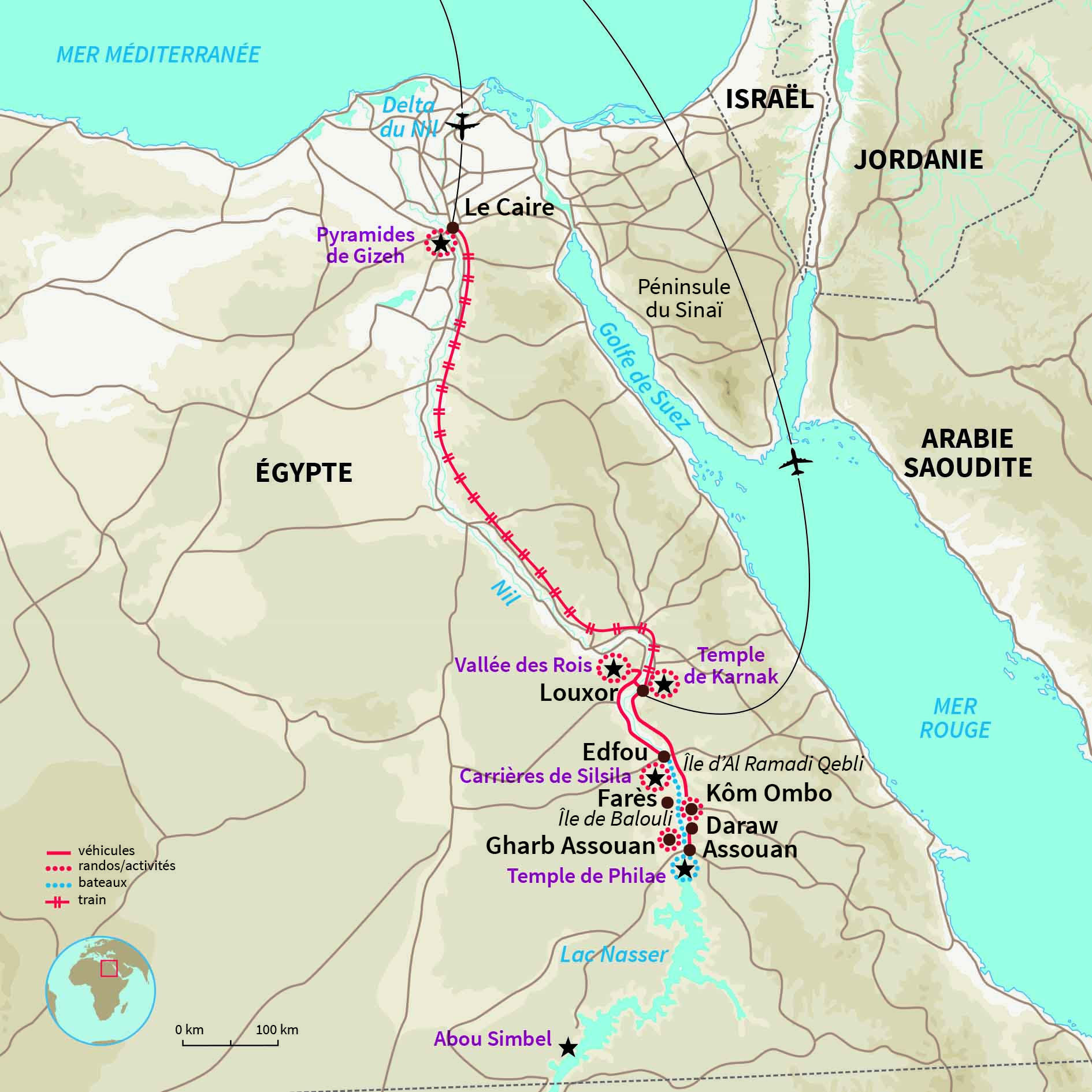 Carte Égypte : Rando en felouque et pyramides de Gizeh