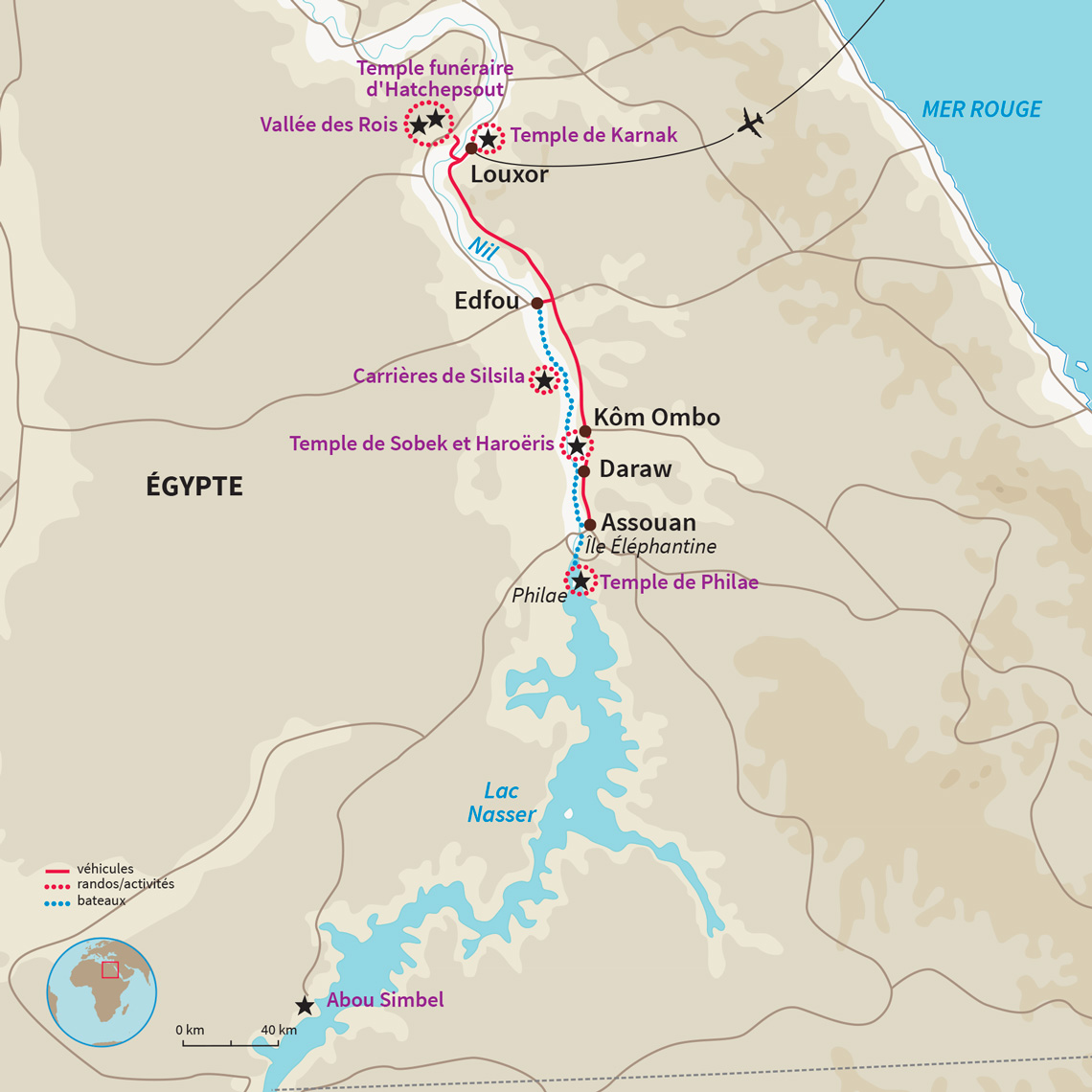 Carte Égypte : Une croisière sur le Nil en Dahabieh