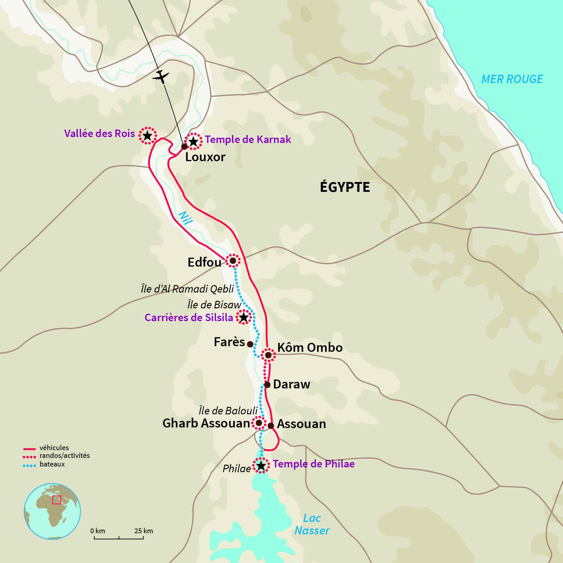 Carte Égypte : Rando et felouque sur le Nil