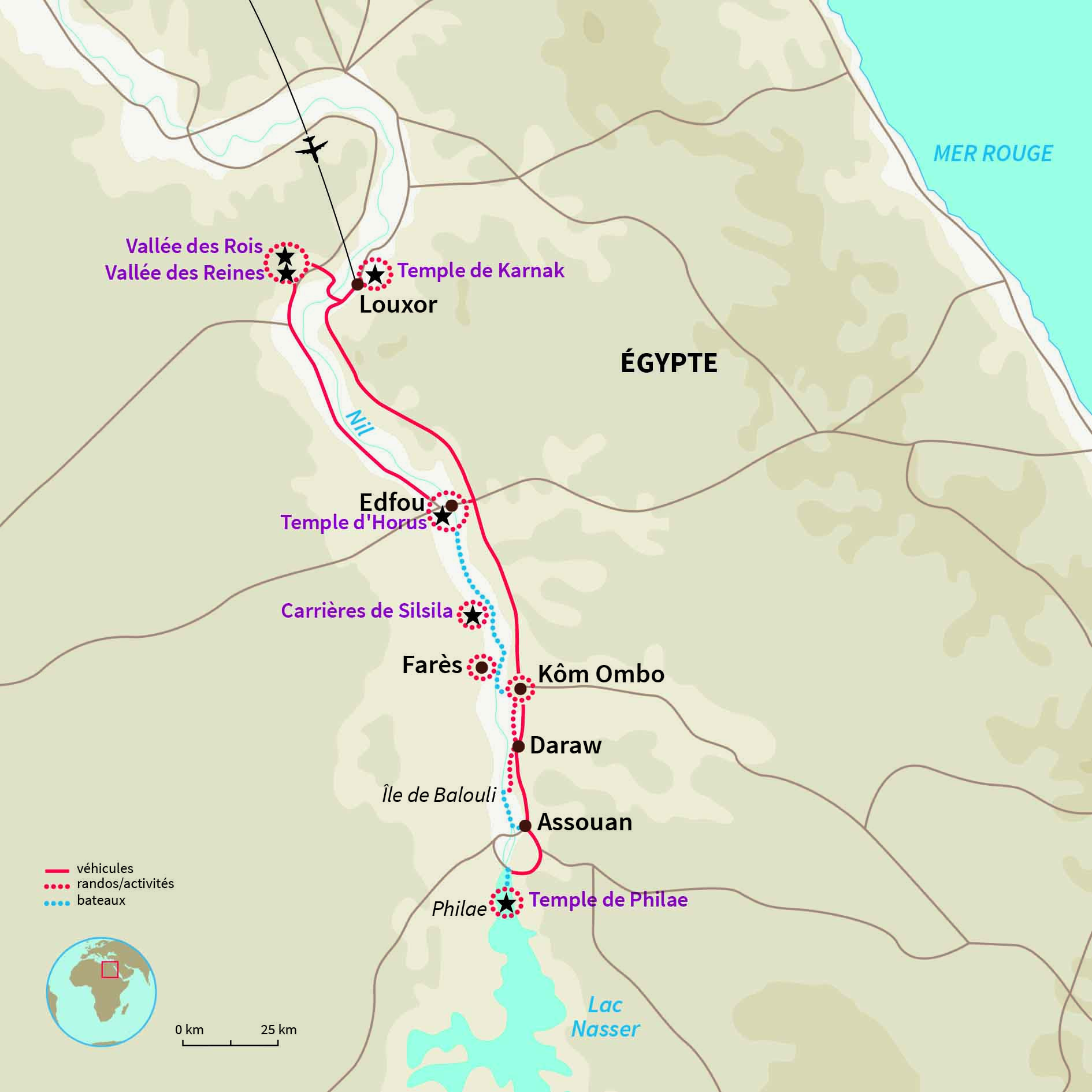 Carte Égypte : Le Nil en dahabieh : sur les pas des pharaons