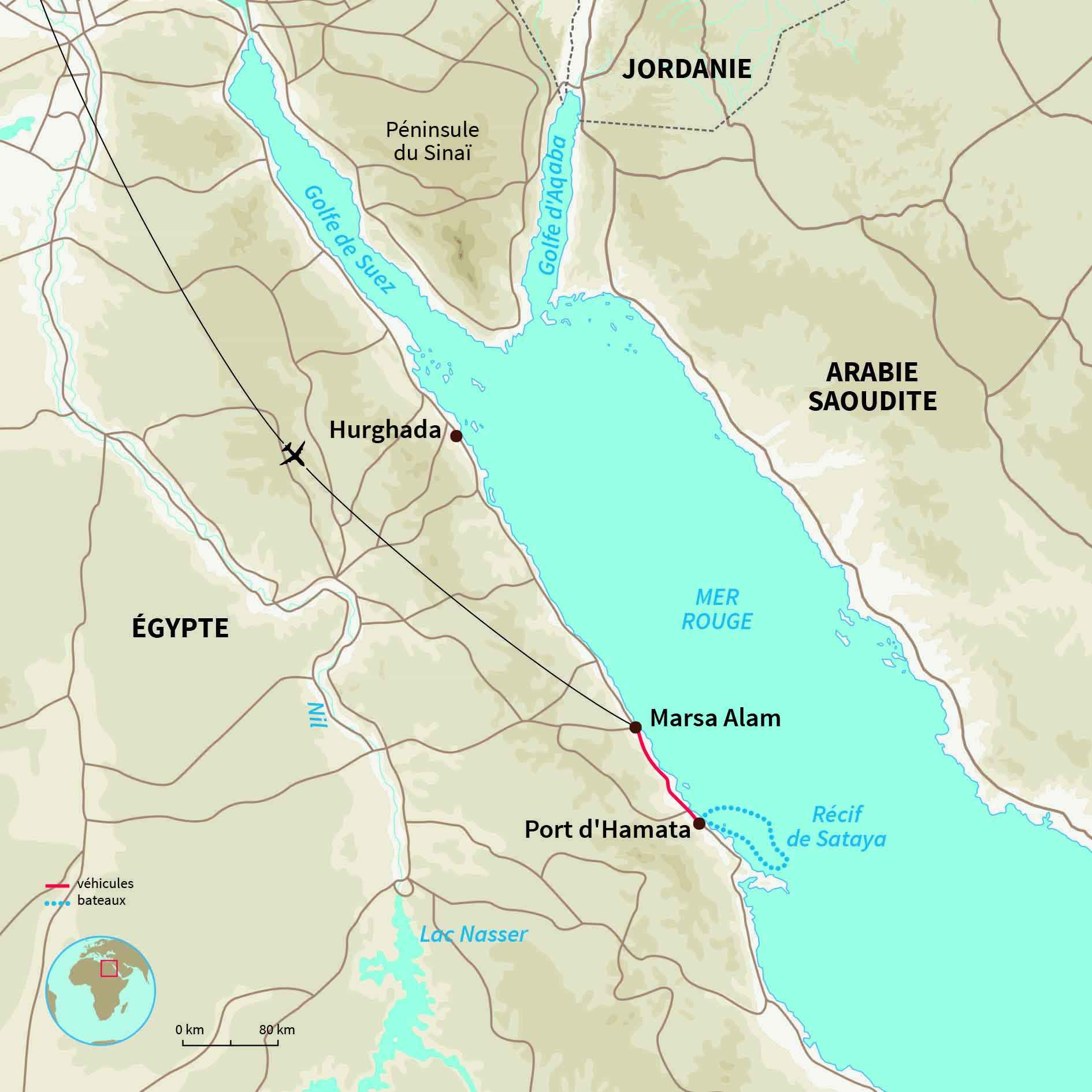 Carte Égypte : Immersion avec les dauphins en Mer Rouge