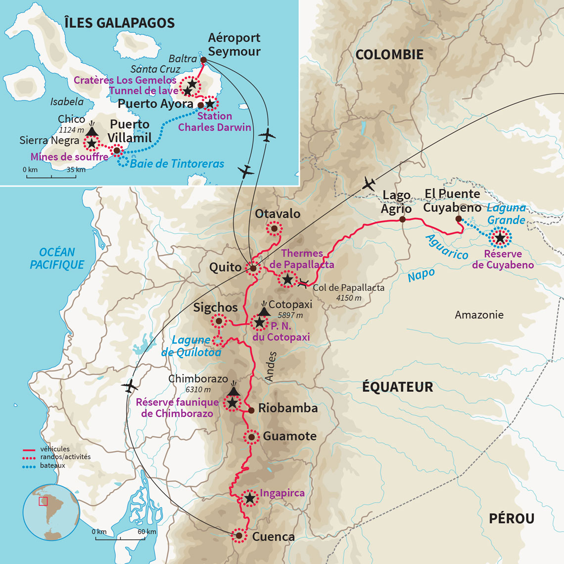 Carte Équateur : L'Équateur sans concession et les Galápagos