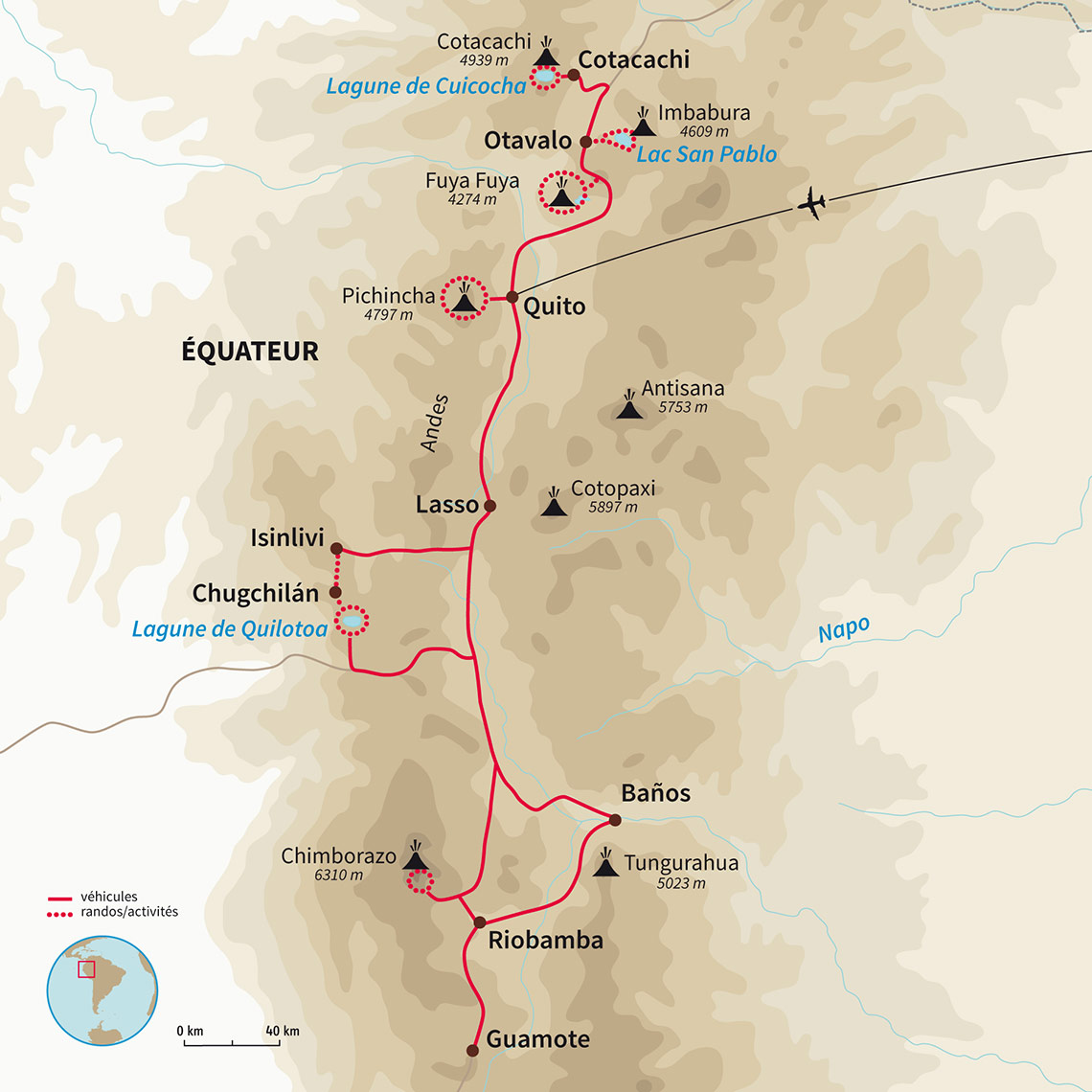 Carte Équateur : La tournée des volcans