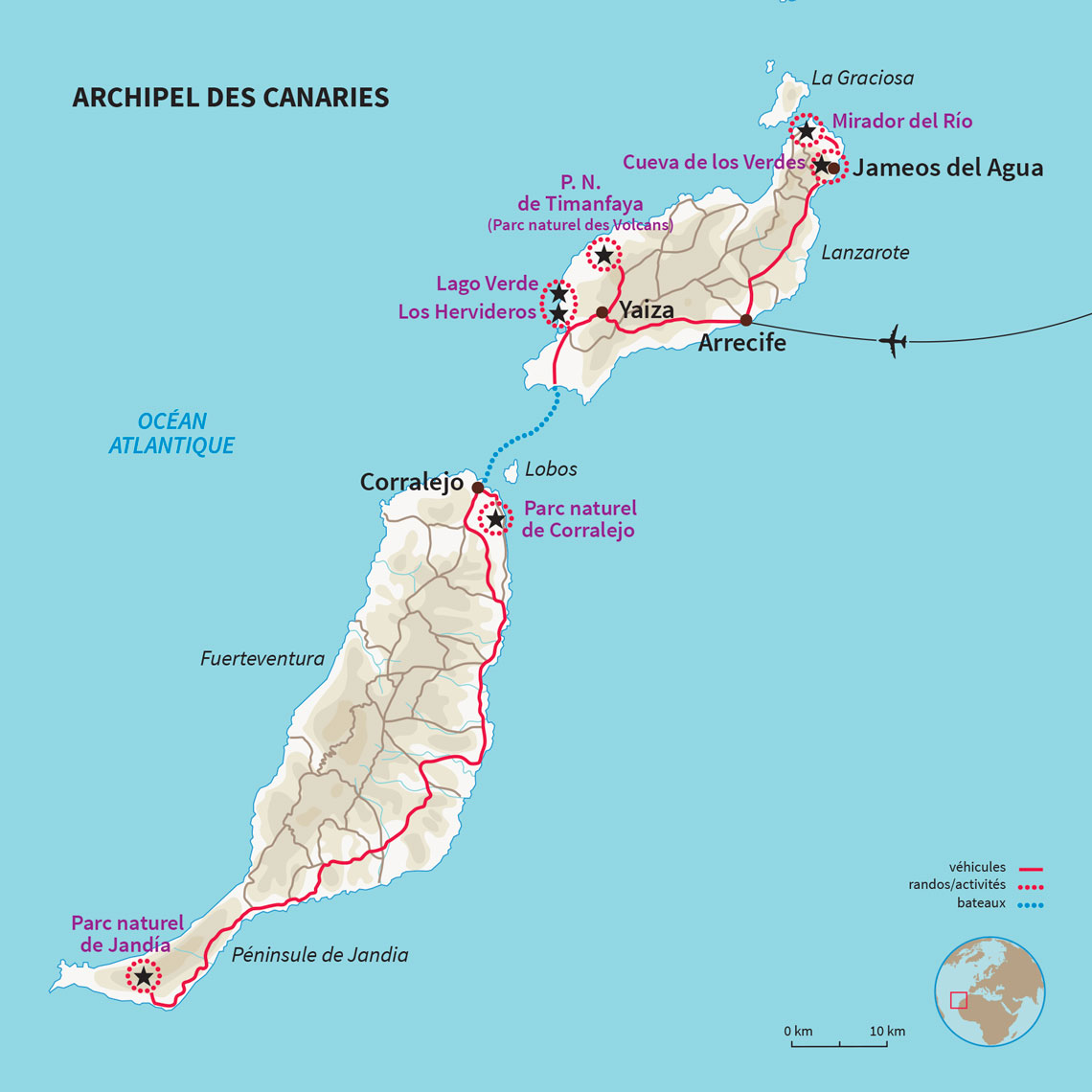 Carte Espagne : Lanzarote et Fuerteventura : amour volcanique