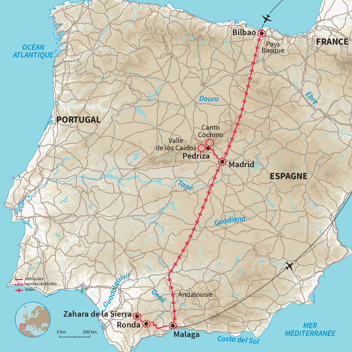 Carte Espagne : L'Espagne, de l'Atlantique à la Méditerranée