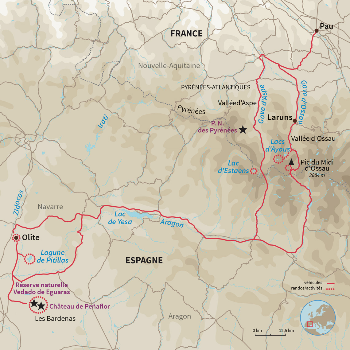 Carte Espagne : L'éclipse des Pyrénées aux Bardenas