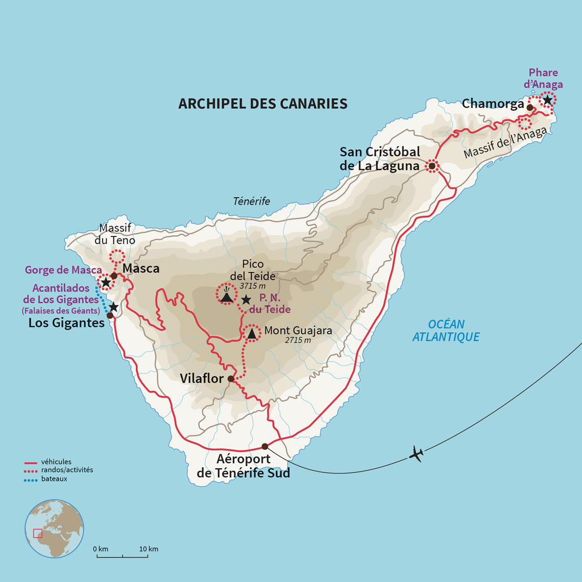 Carte Espagne : Les sommets de Tenerife, de l'Anaga au Teide