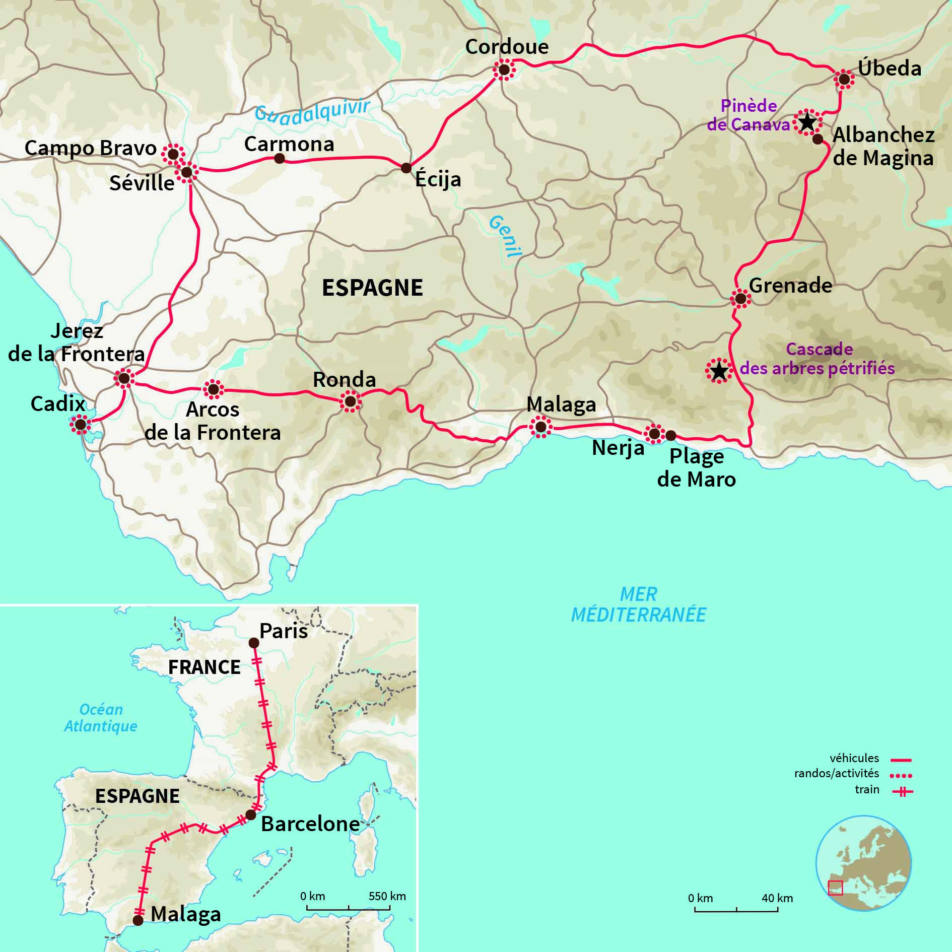 Carte Espagne : Merveilles d'Andalousie (A/R en train)
