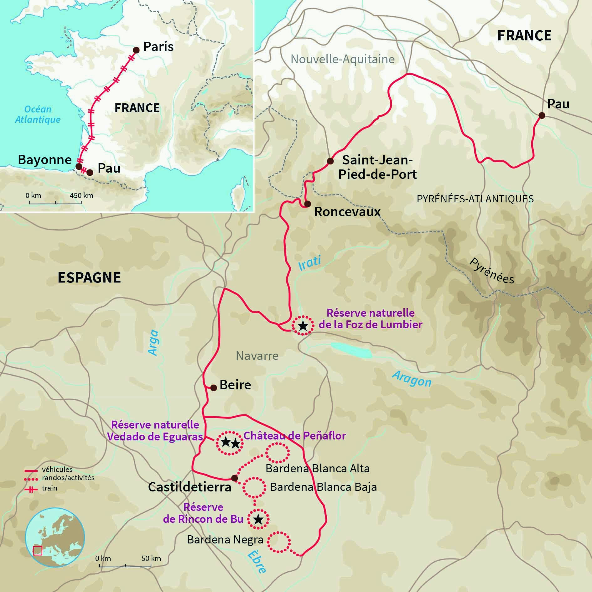Carte Espagne : Le désert des Bardenas Reales (A/R en train)