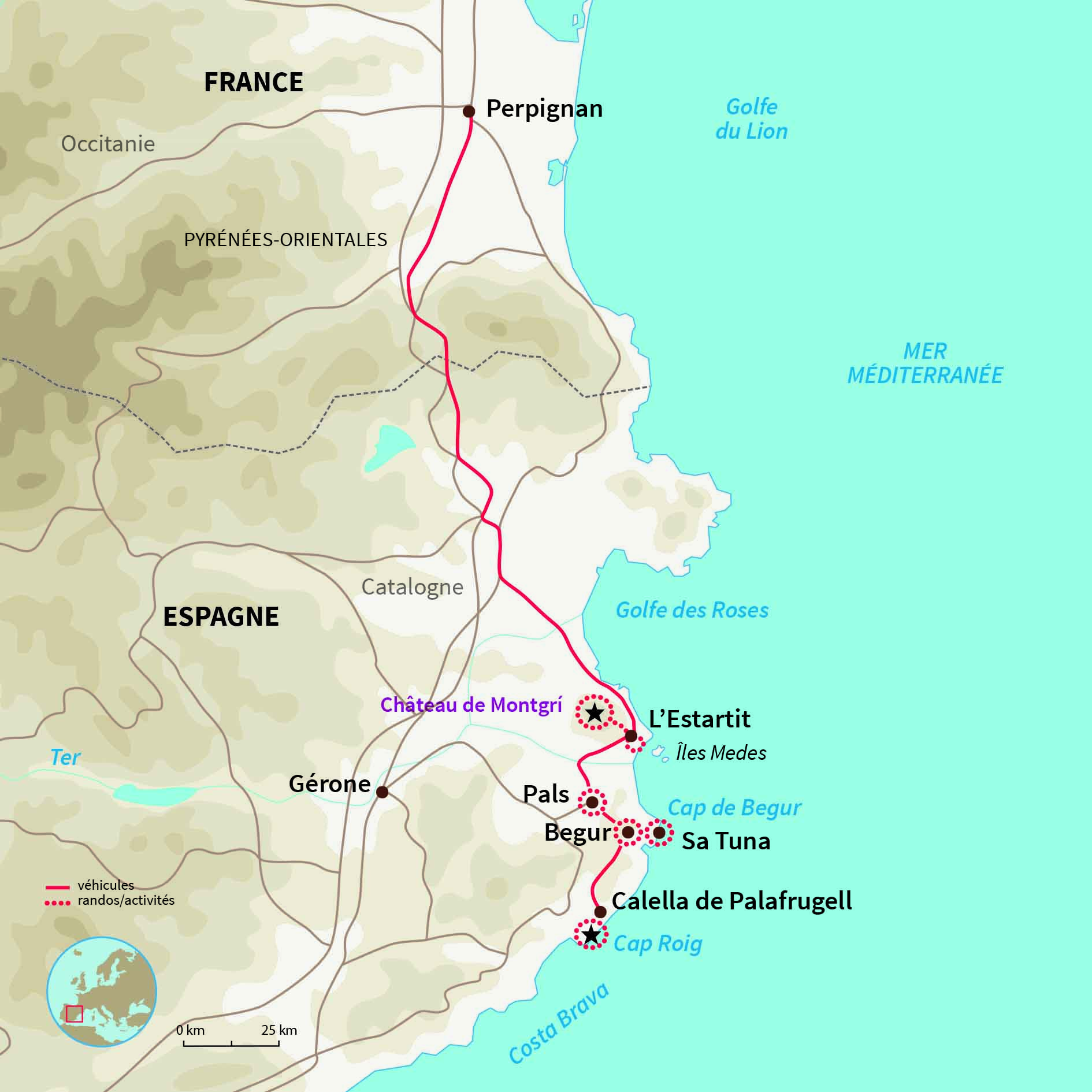 Carte Espagne : Criques et chemins côtiers de Costa Brava 