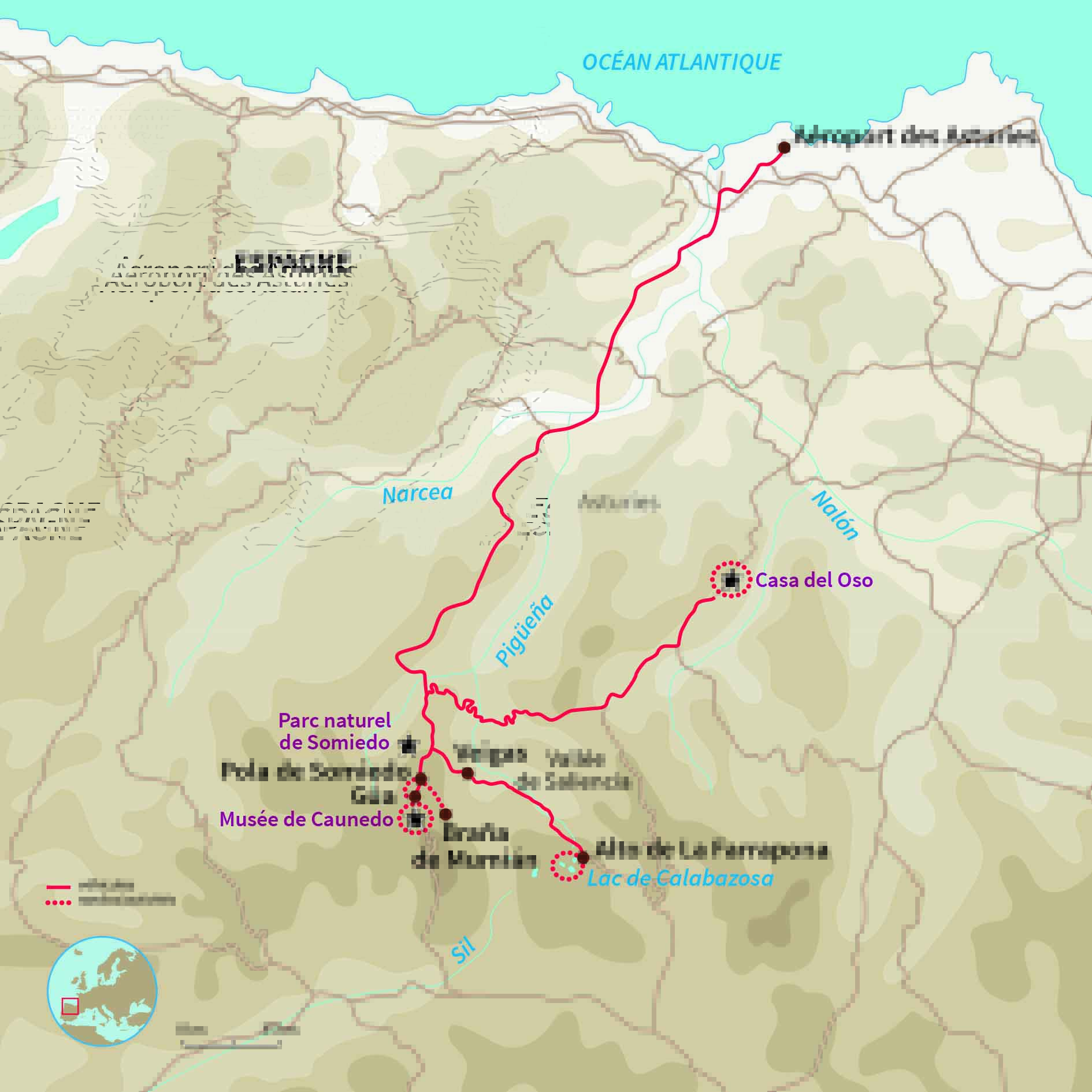 Carte Espagne : Observation des ours bruns dans les Asturies