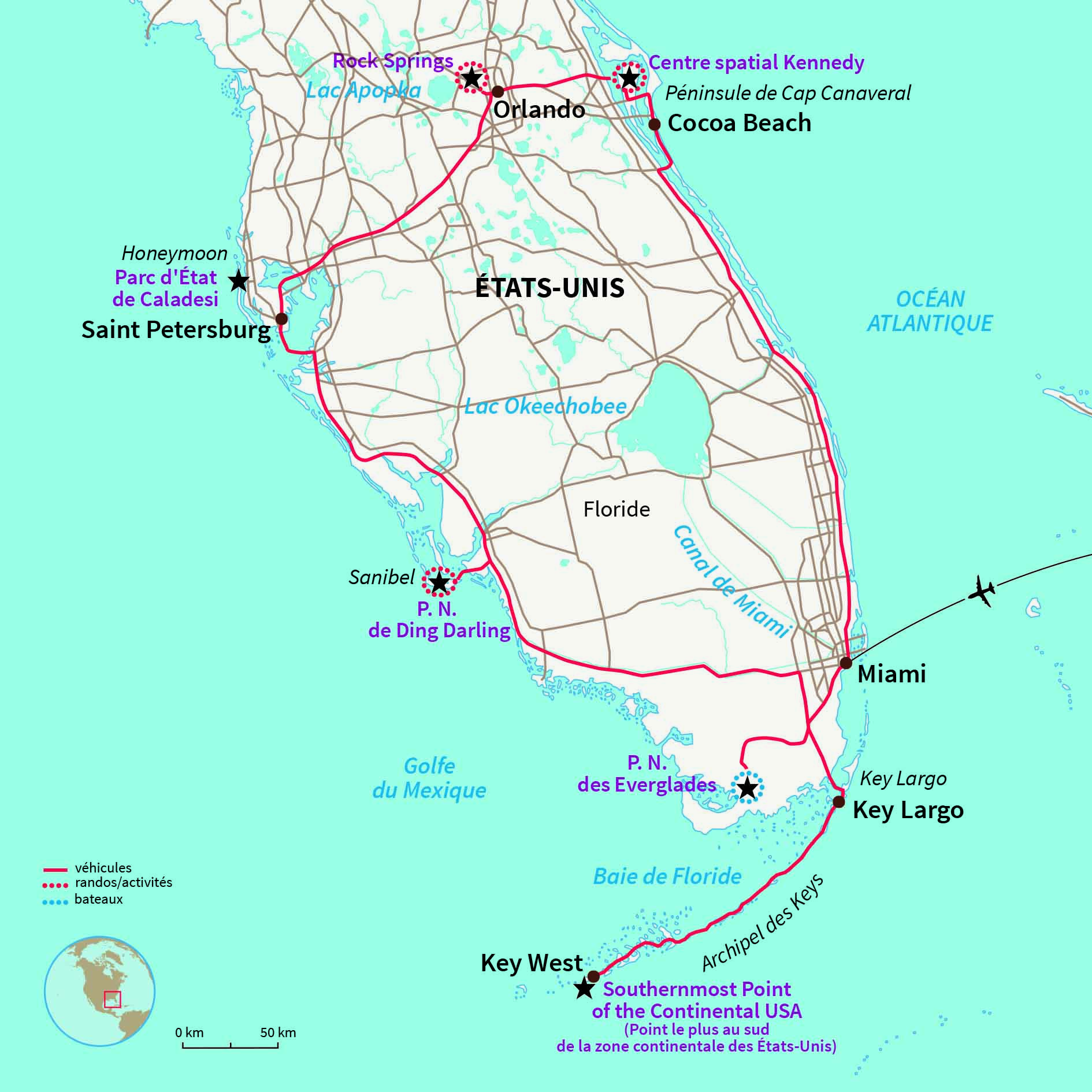 Carte ÉTATS-UNIS : Florida, la route du soleil 