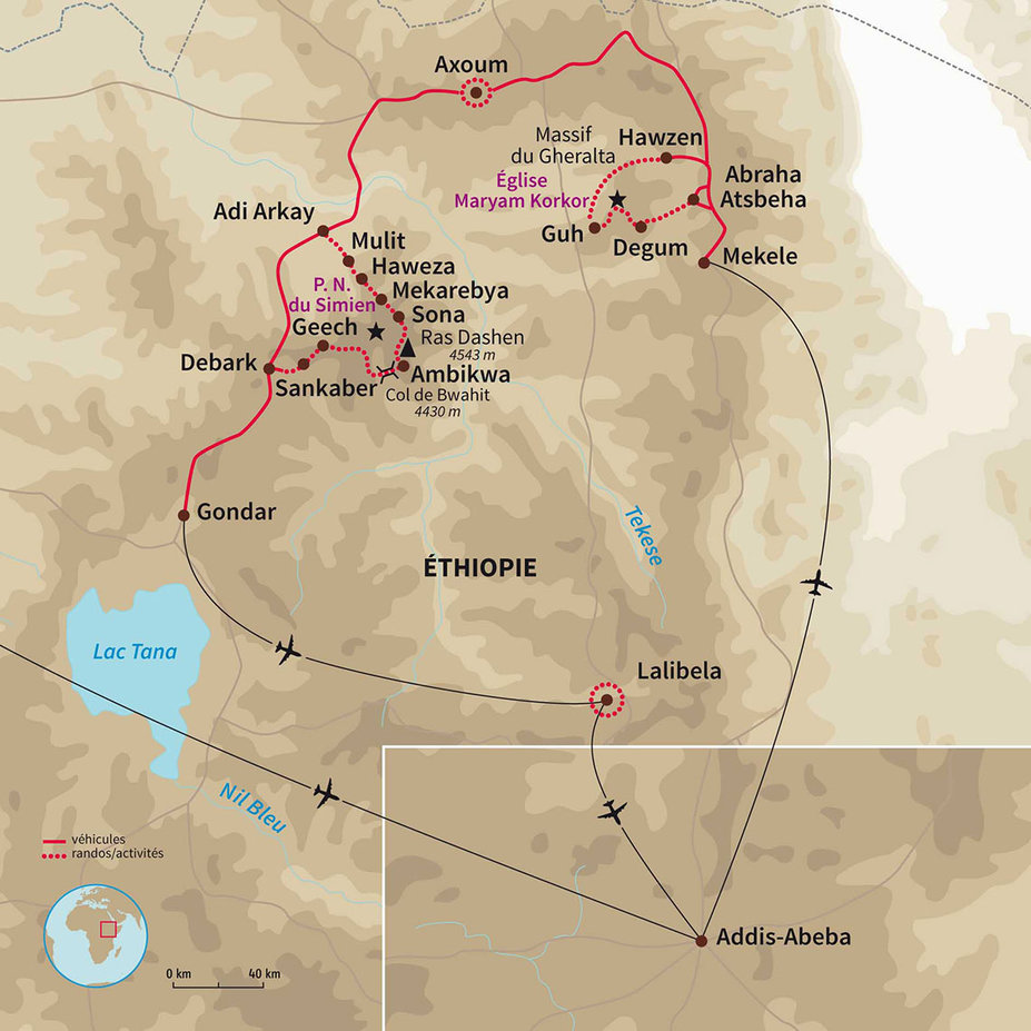Carte Éthiopie : Grande traversée du Tigré et du Simien !