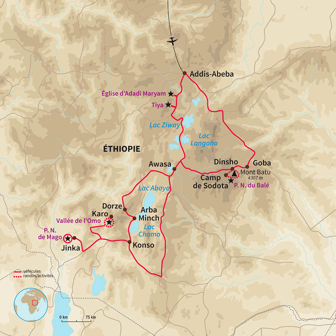 Carte Éthiopie : Trek en terre Omo et montagnes du Balé ! 