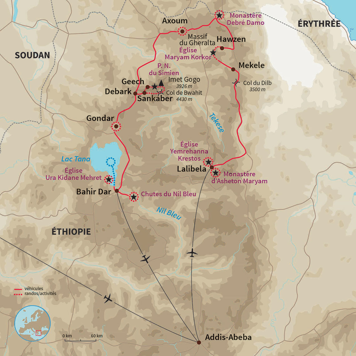 Carte Éthiopie : L'Ethiopie au fil du Nil