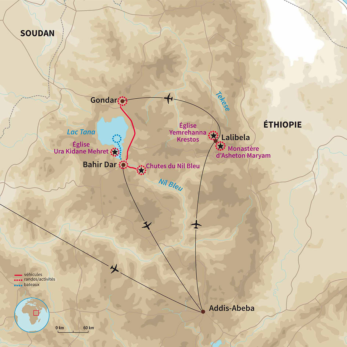 Carte Éthiopie : Les sites incontournables de l'Ethiopie