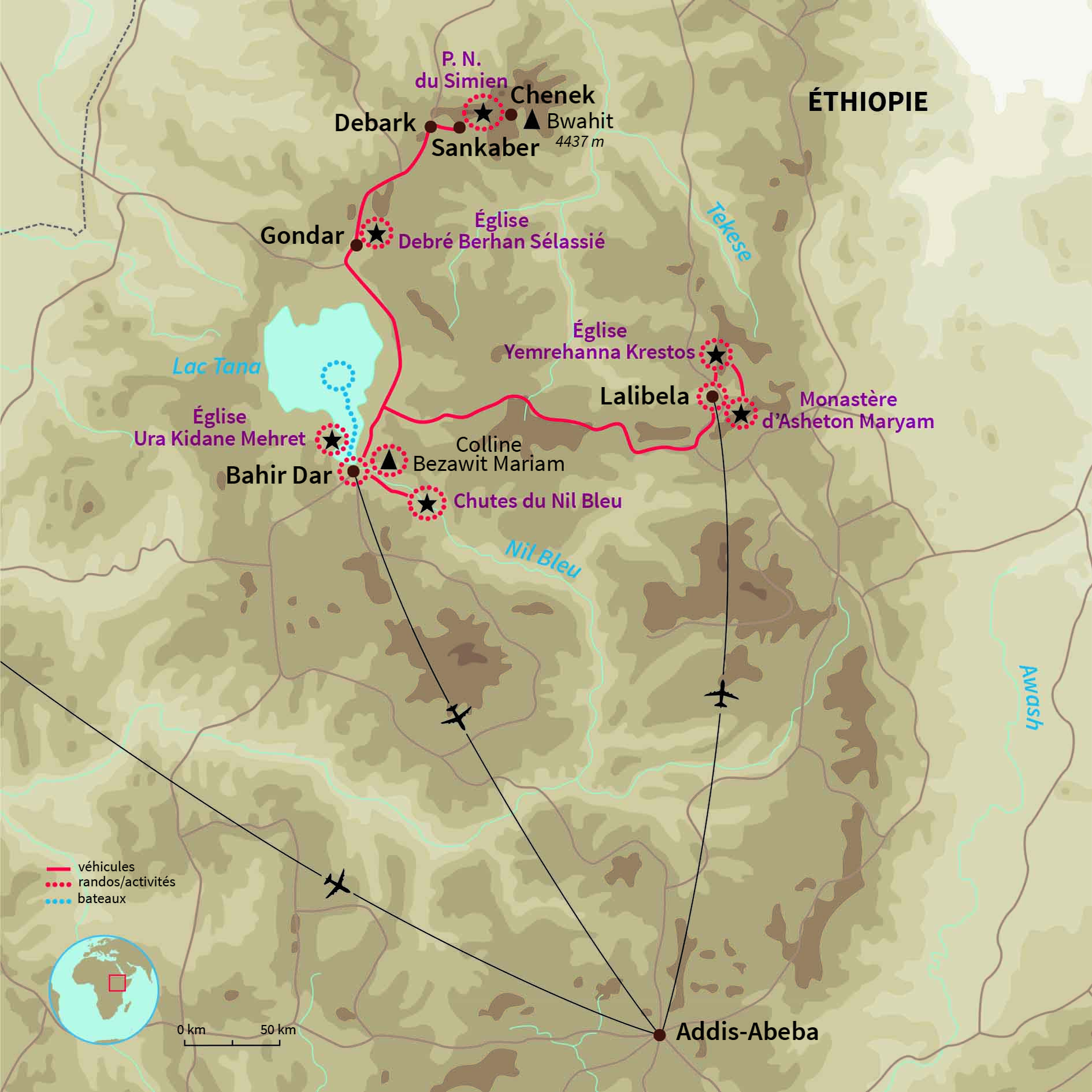 Carte Éthiopie : Route historique d’Abyssinie : Fête du Timkat