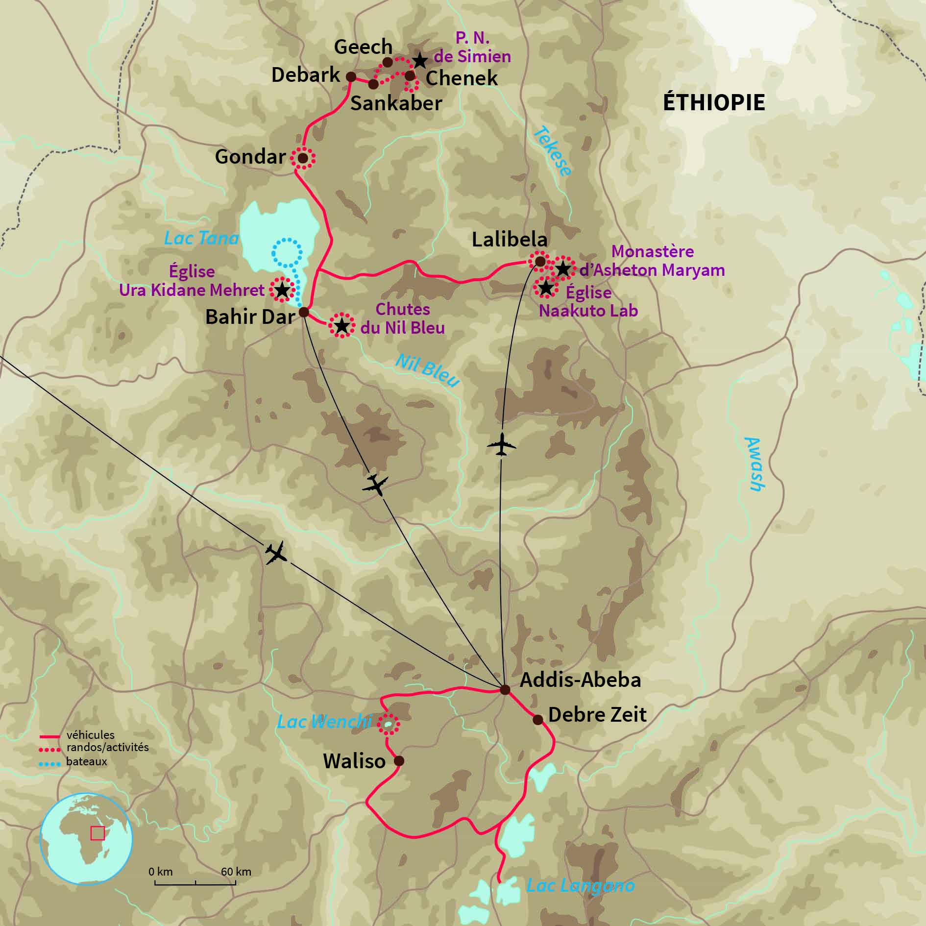 Carte Éthiopie : Trek hauts plateaux d'Abyssinie !