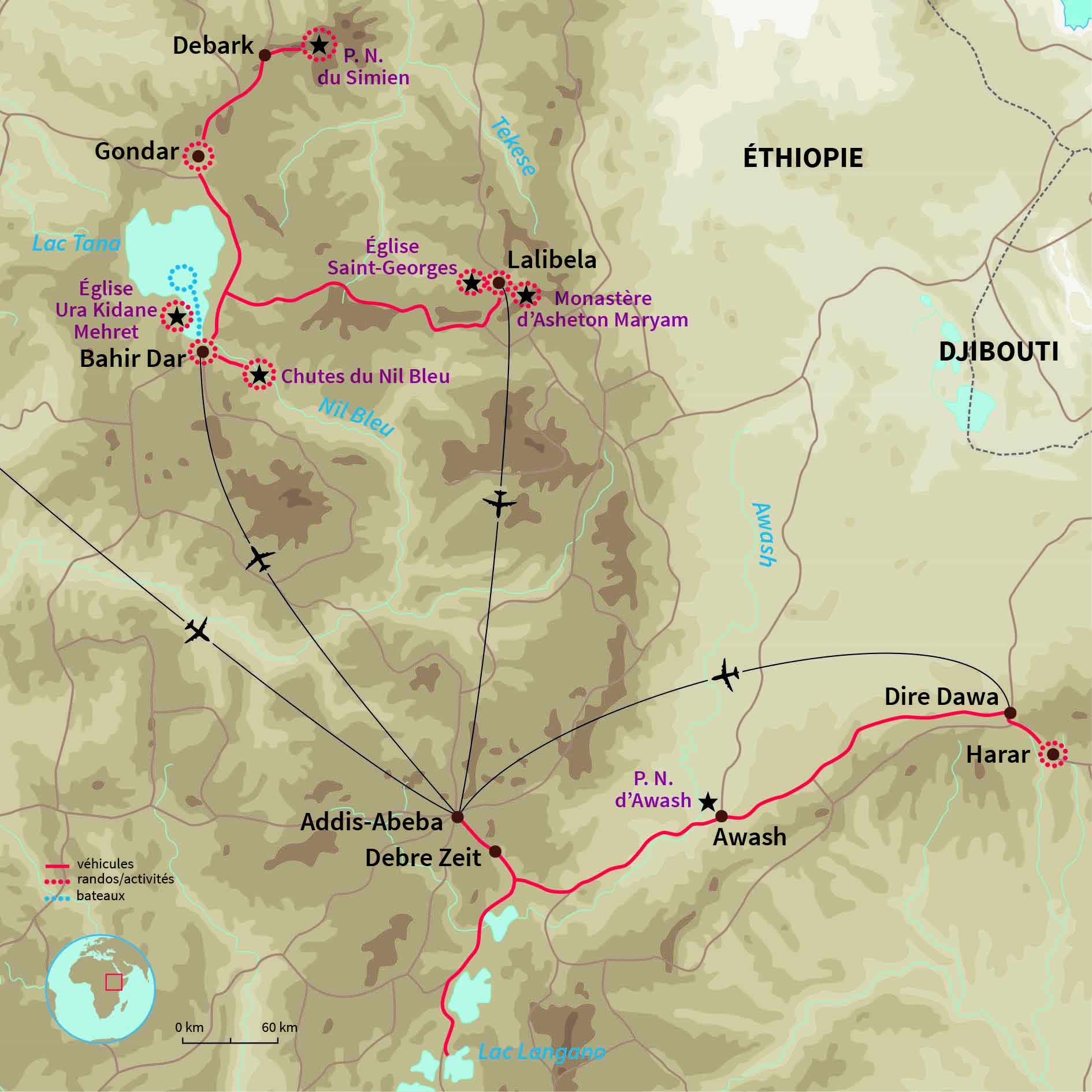 Carte Éthiopie : Au coeur de l'Abyssinie, Awash et Harrar !