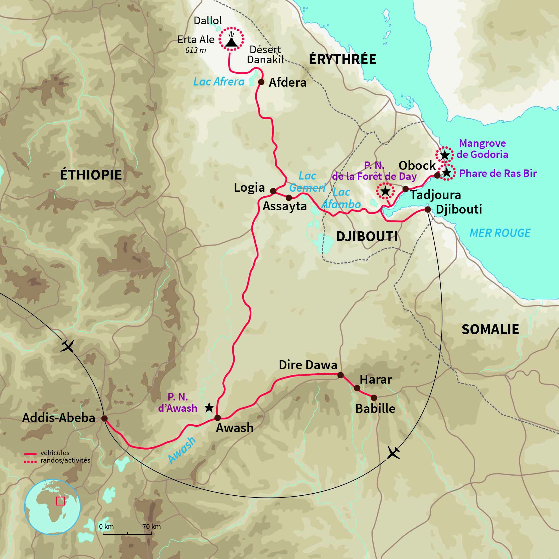 Carte Éthiopie : Désert Afar en Ethiopie et Djibouti 