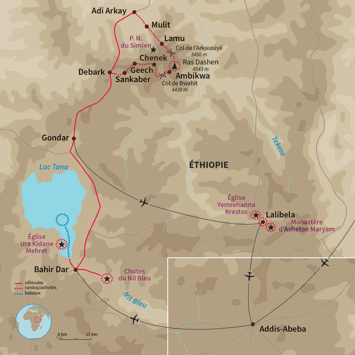 Carte Éthiopie : Grande randonnée dans le massif du Simien