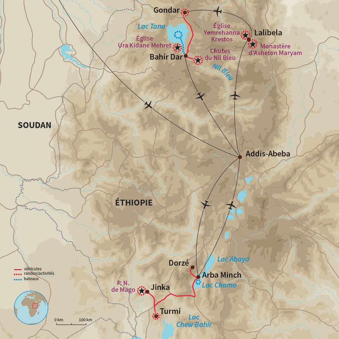 Carte Éthiopie : L'Ethiopie du Nord au Sud