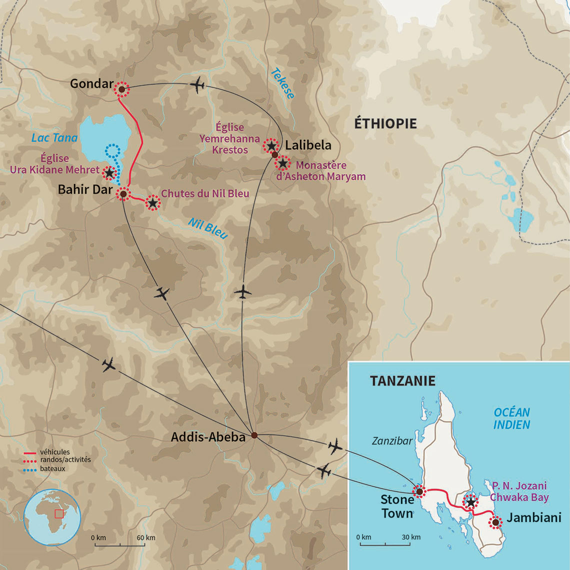 Carte Éthiopie : Des hauts plateaux d'Abyssinie à Zanzibar