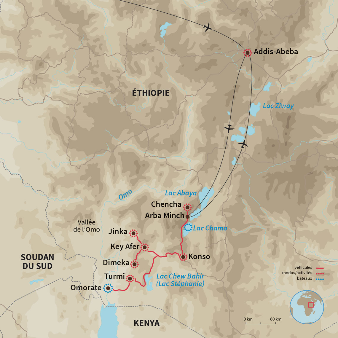 Carte Éthiopie : Traversée du Sud éthiopien & peuples de l'Omo