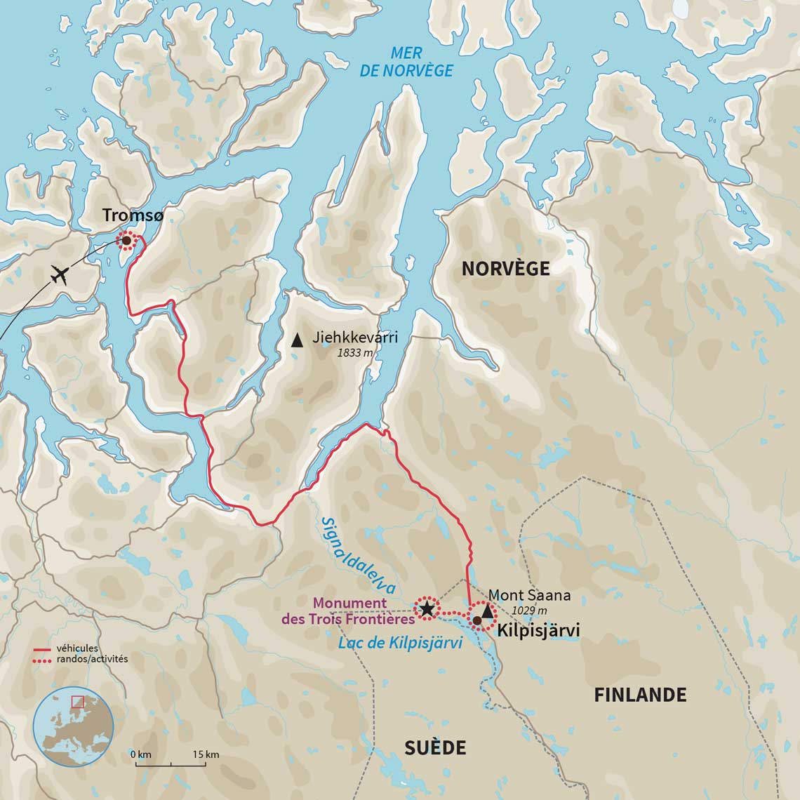 Carte Finlande : Aurores boréales au cairn des trois royaumes