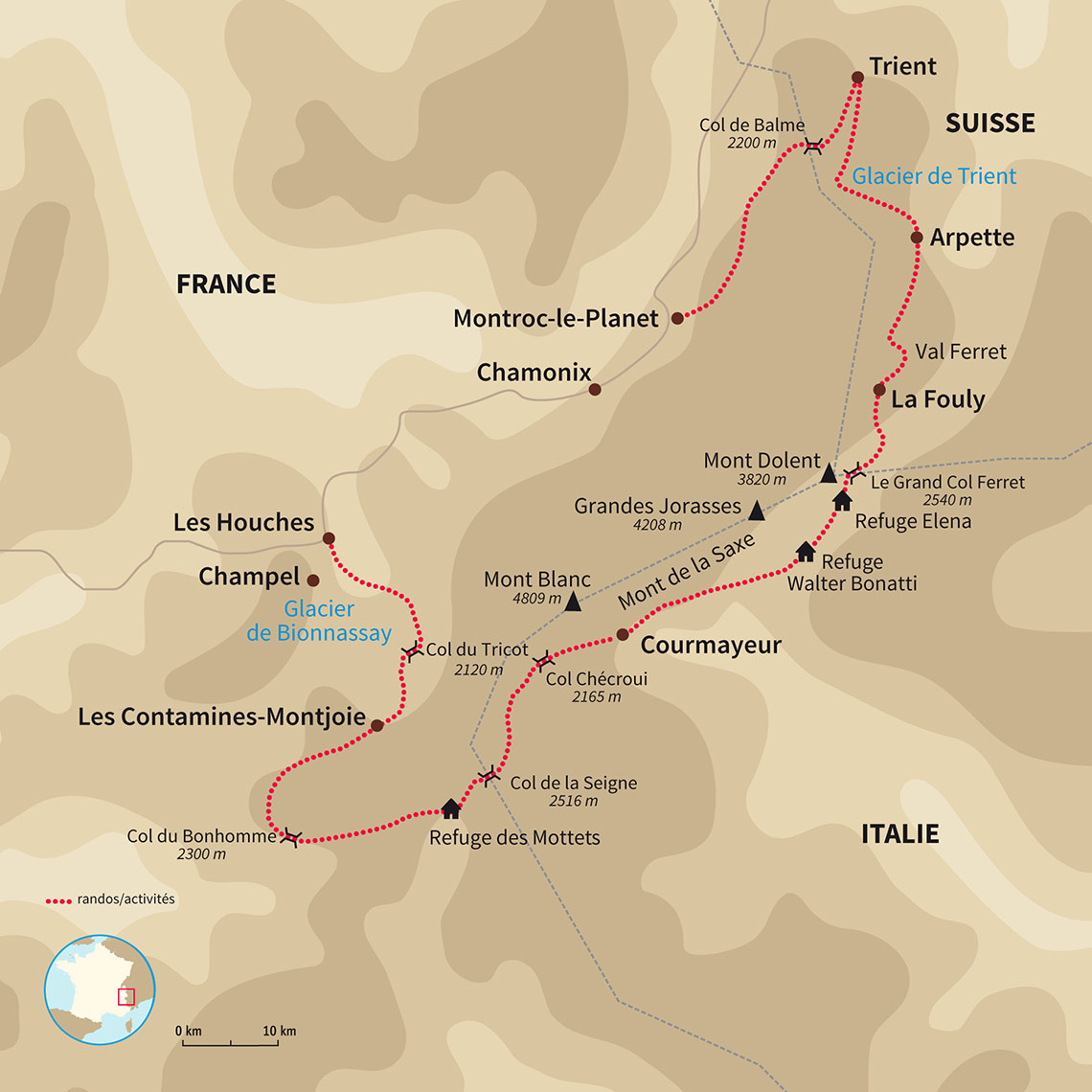 Carte France : Le tour du Mont-Blanc (classique)
