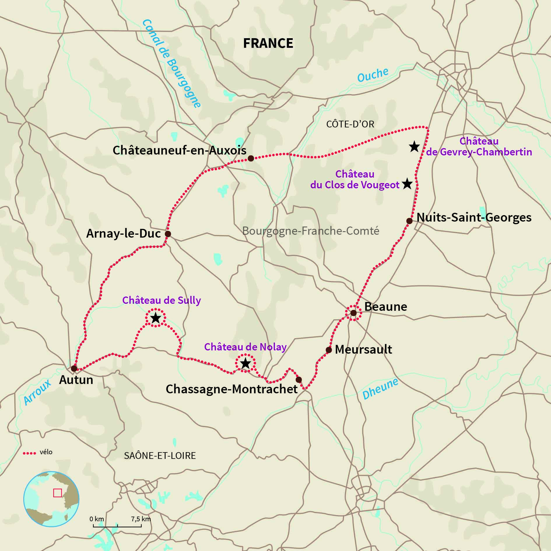Carte France : Voies vertes et vignobles de Bourgogne