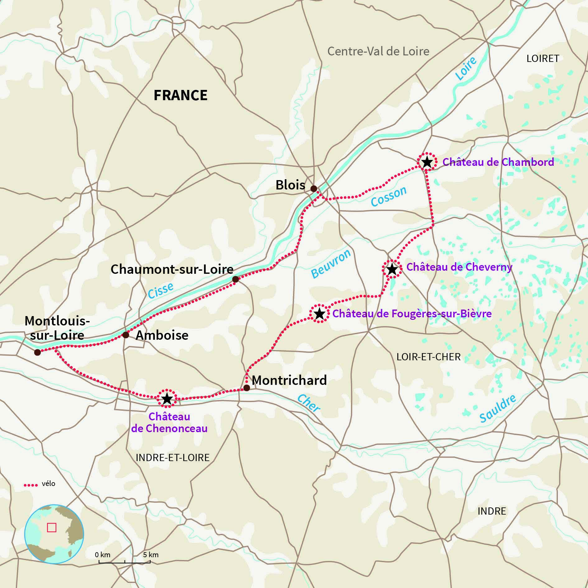 Carte France : La Loire à vélo, la voie royale