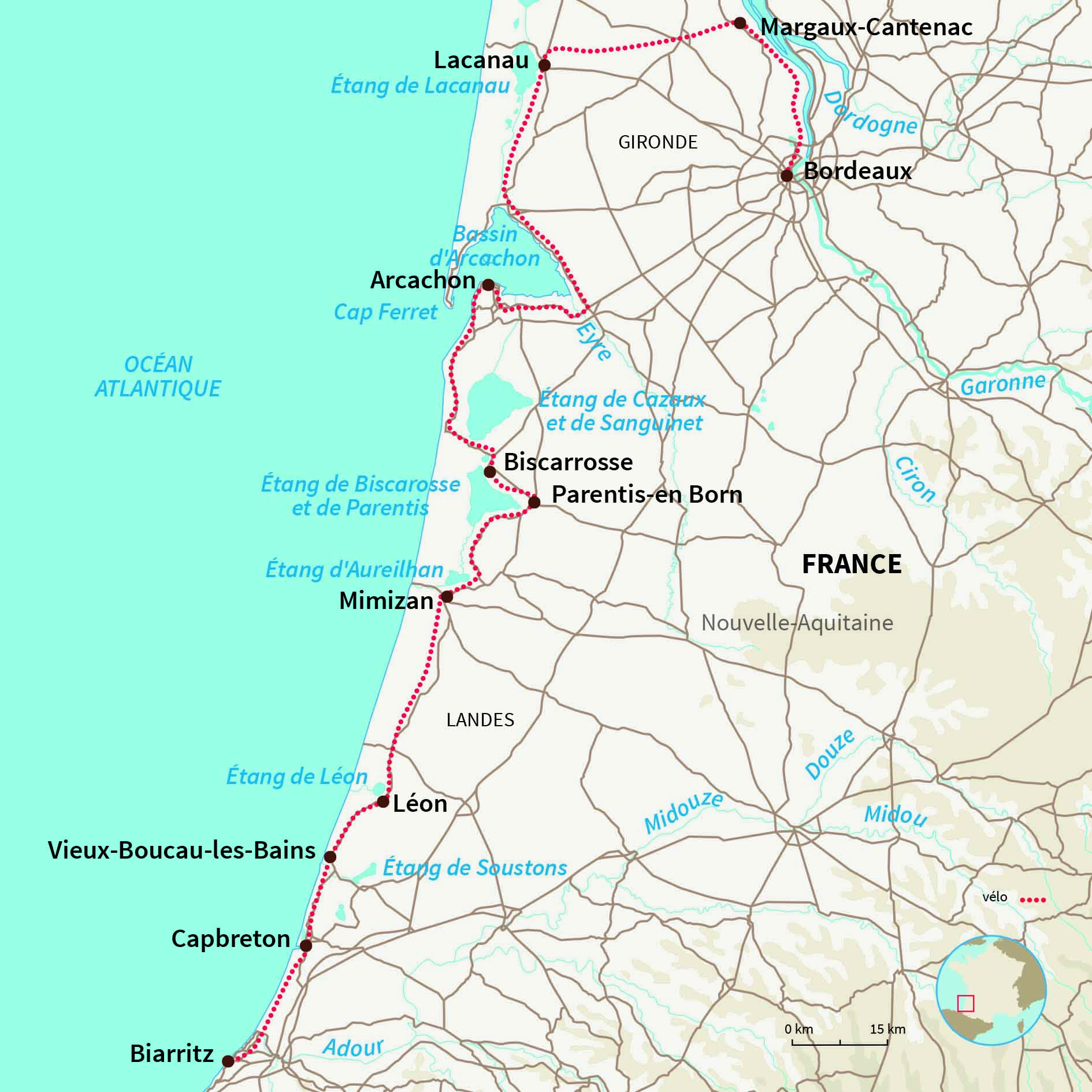 Carte France : À bicyclette sur la côte basque