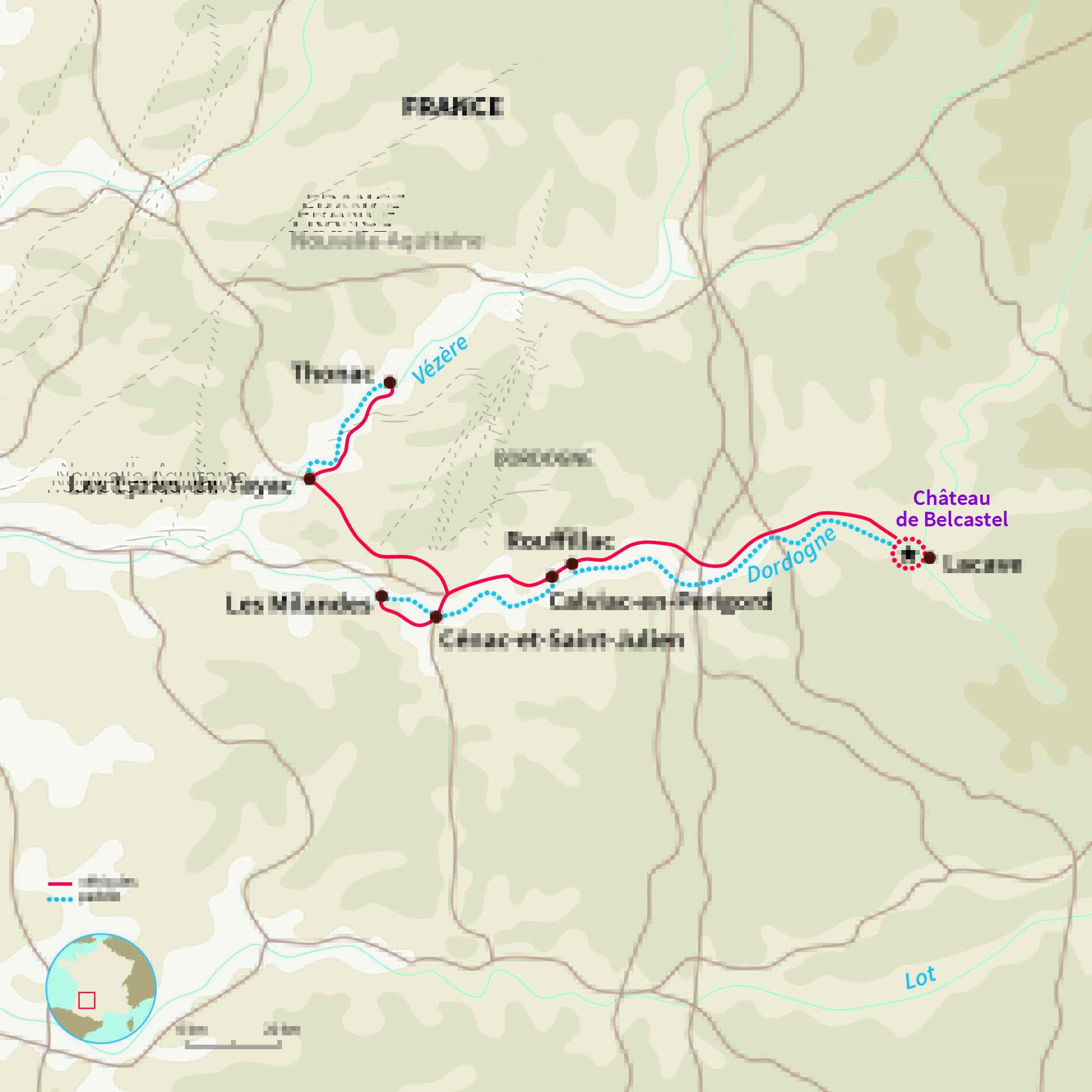 Carte France : Stand-up paddle dans le Périgord Noir