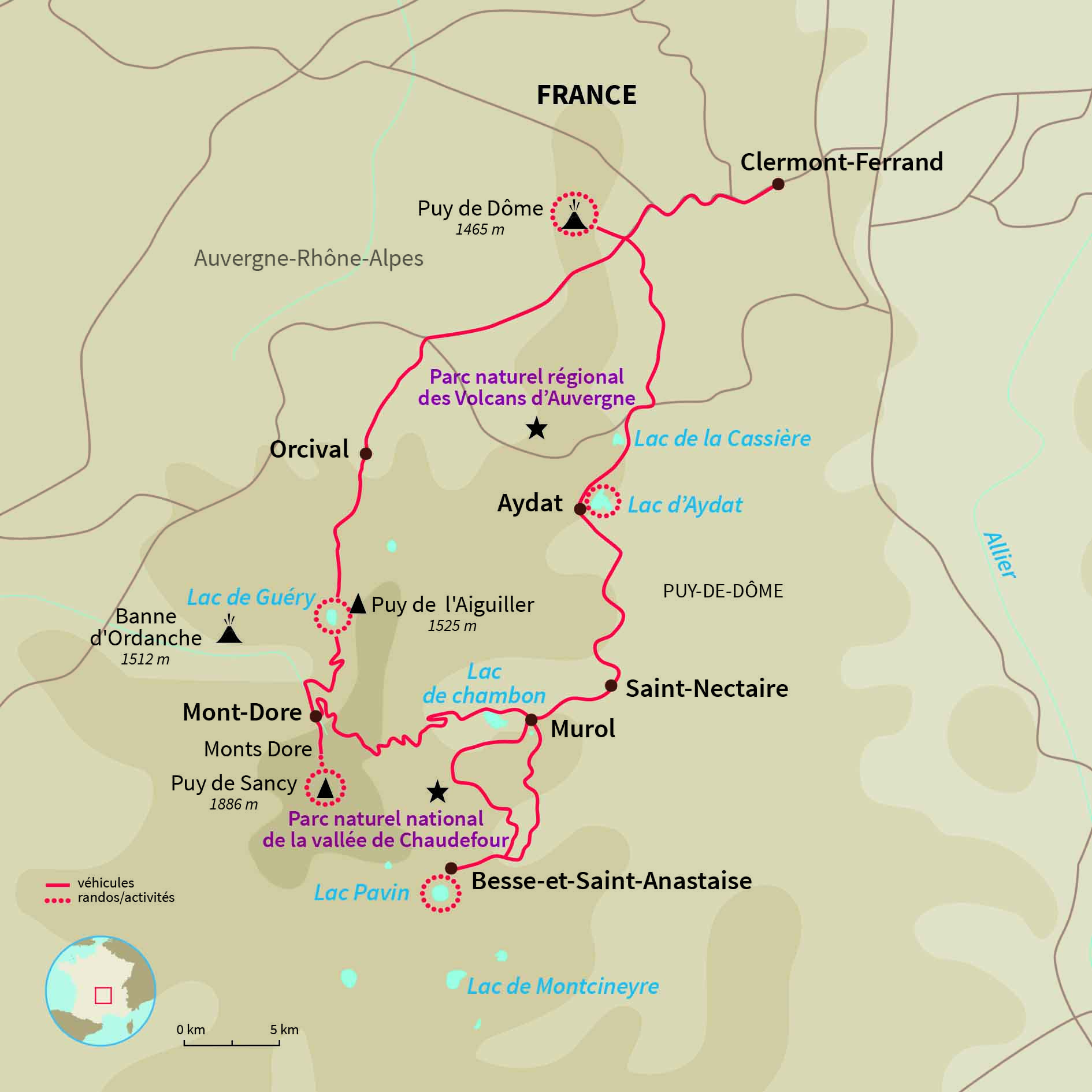 Carte France : Pays d’Auvergne : entre lacs et volcans