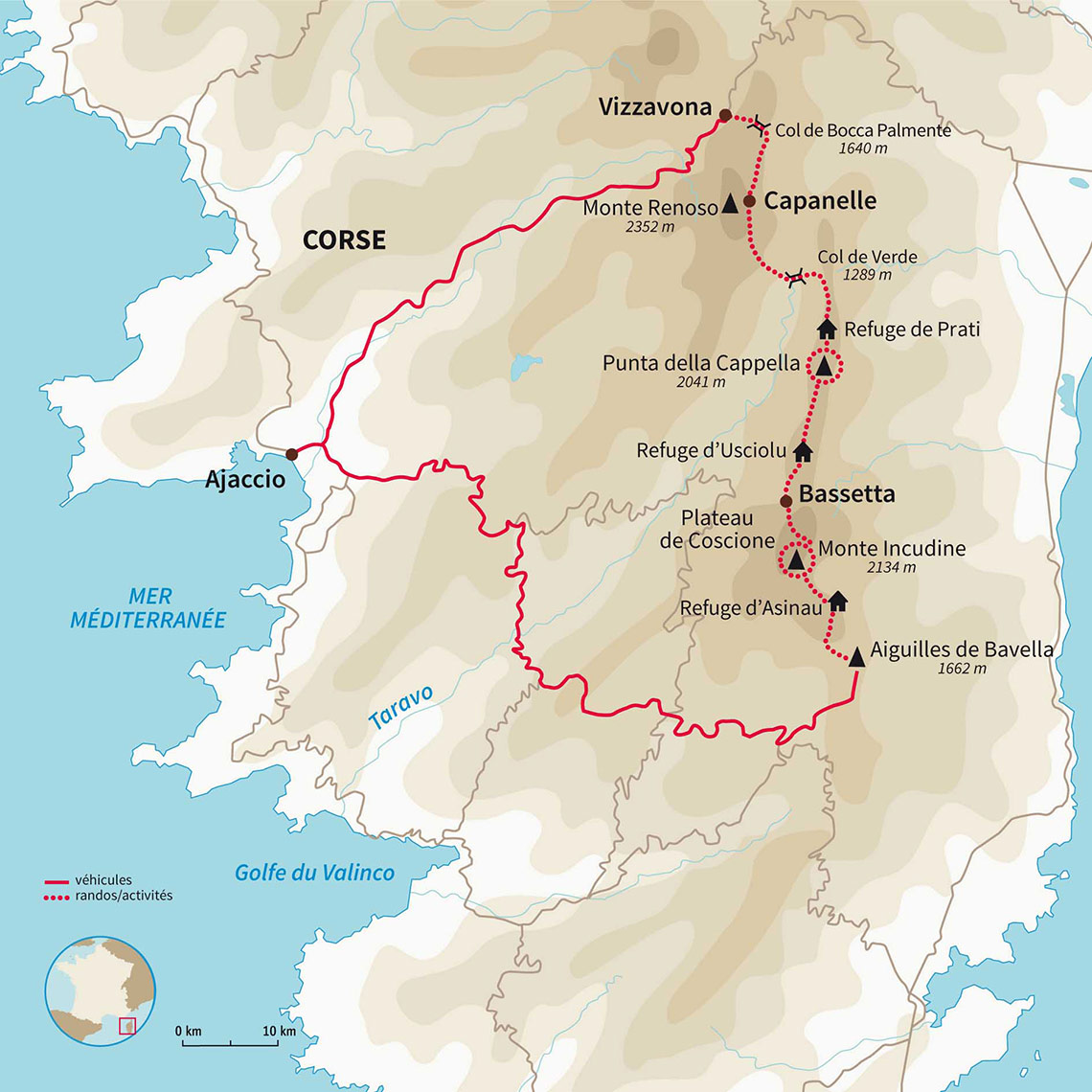 Carte France : GR20 Sud - de Bavella à Vizzavona