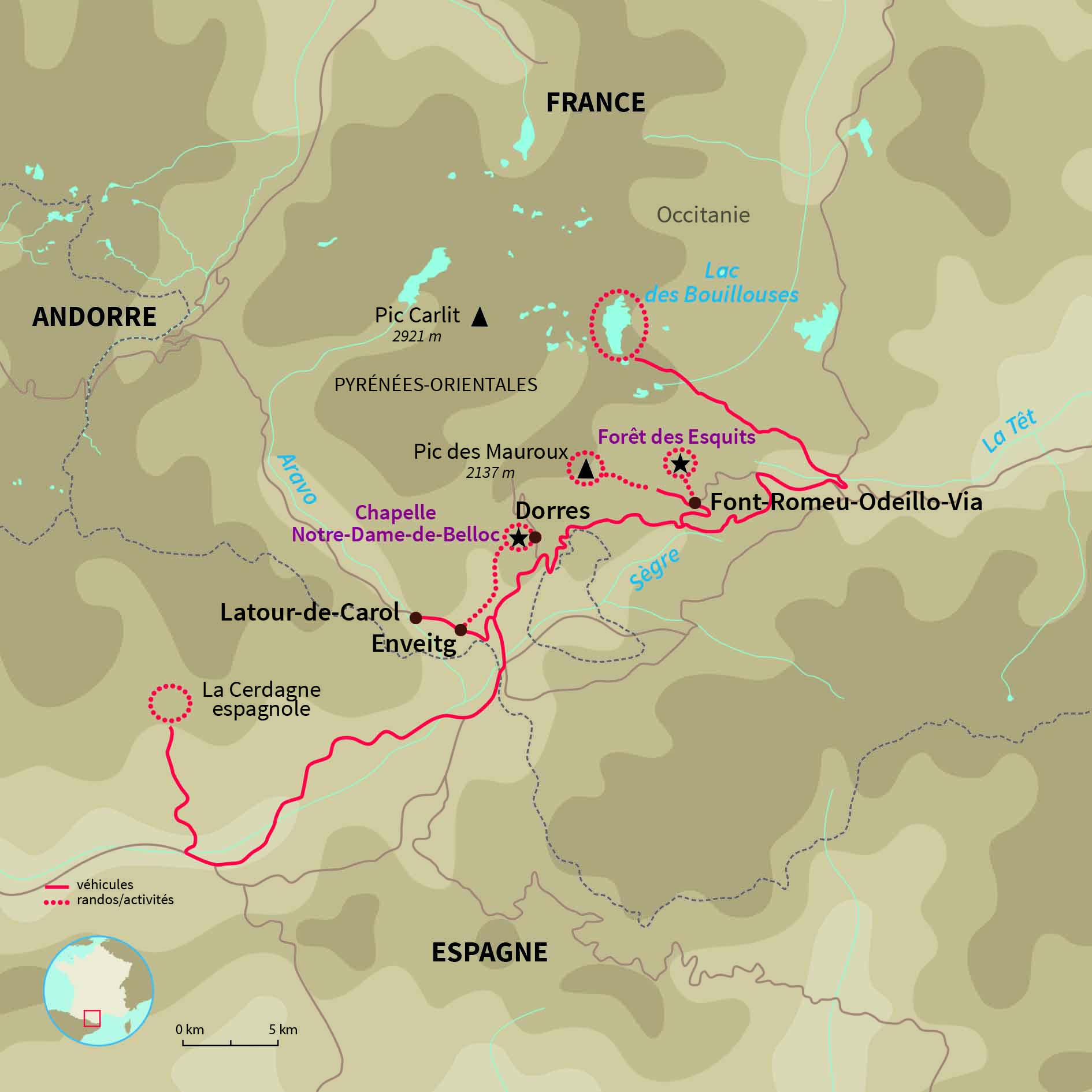 Carte France : Yoga et raquettes dans les Pyrénées catalanes