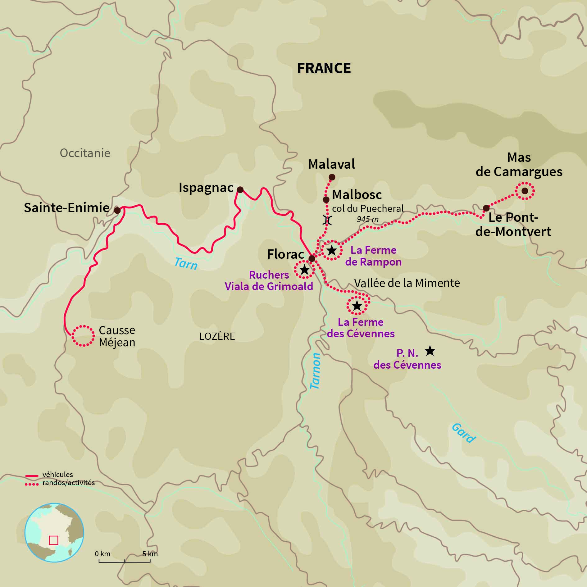 Carte France : Les Cévennes intimes