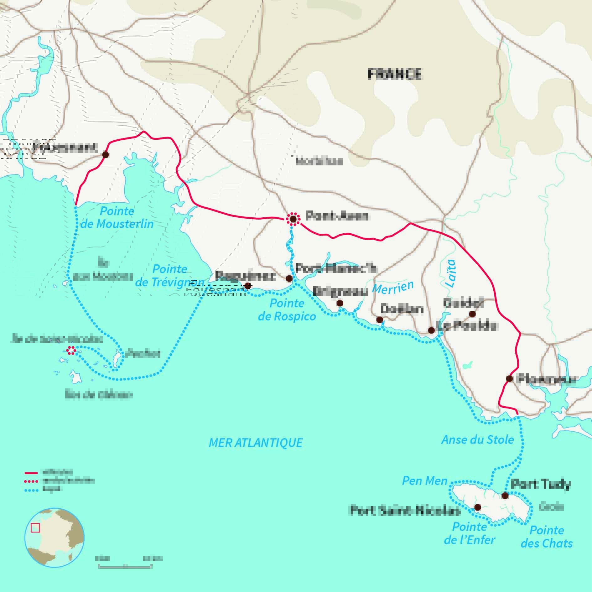 Carte France : Des Glénan à l'île de Groix en kayak